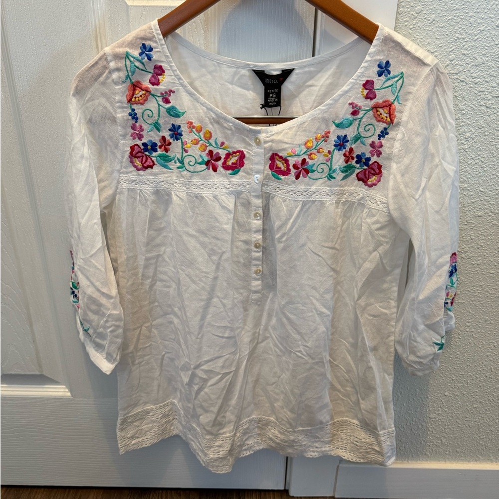 White Embroidered Women's Top
